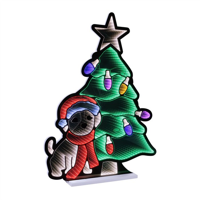 Puppy w/Christmas Tree Ekkolight 35”H Acrylic UL Plug