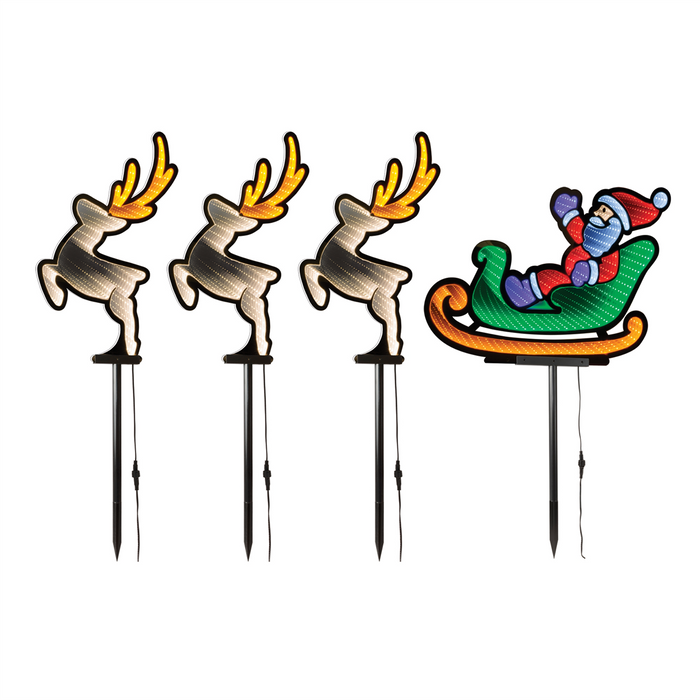 Santa in Sleigh w/Reindeer Stake x4 Ekkolight 9.5"-18"H x 16'L Acrylic UL Plug
