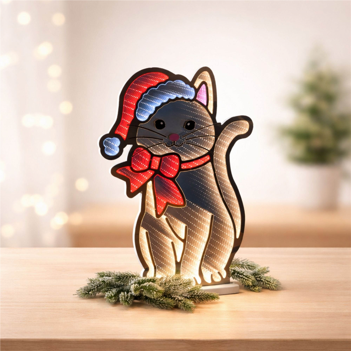 Cat w/Santa Hat Ekkolight 23.5”H Acrylic UL Plug