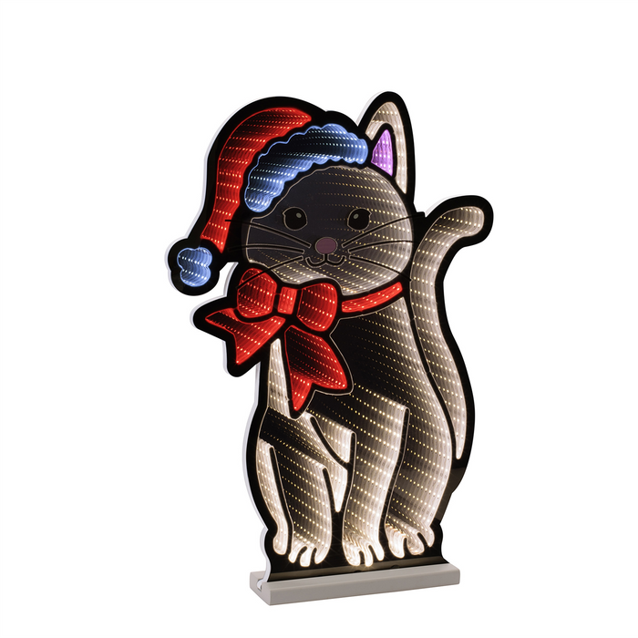 Cat w/Santa Hat Ekkolight 23.5”H Acrylic UL Plug