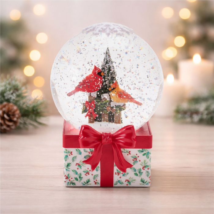 LED Cardinal Snow Globe 6.5”H Plastic 3 AA Batteries Not Included