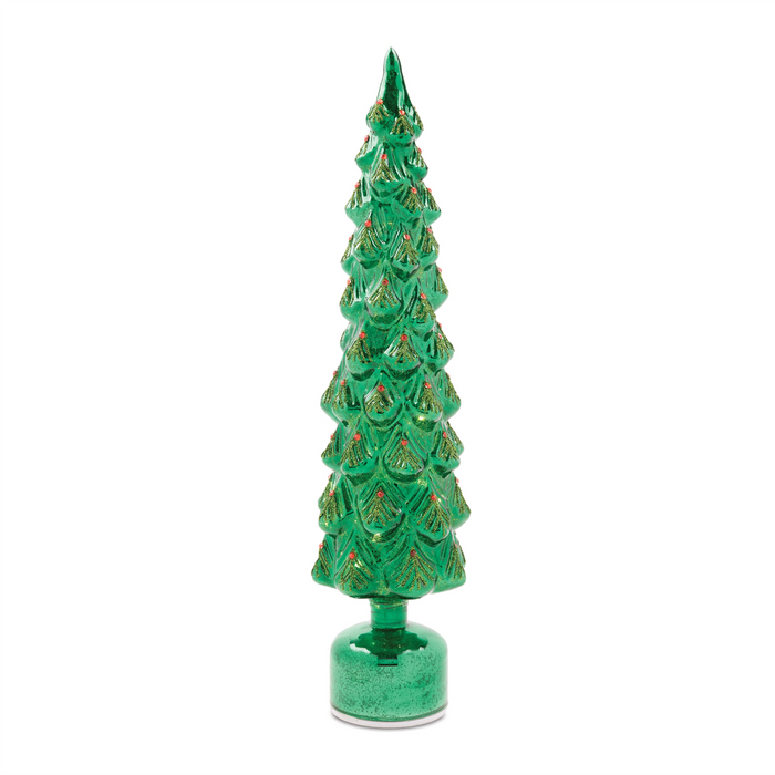 Rotating LED Tree (Set of 2) 16"H, 19"H Glass 6 Hr Timer 3 AA Batteries Not Included