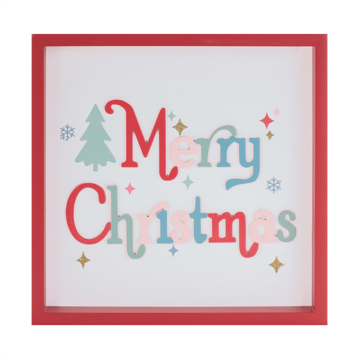 Merry Christmas Block Sign 7.75”SQ MDF