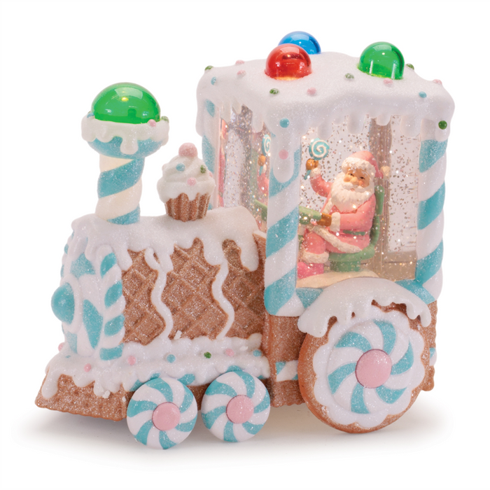 LED Snow Globe Gingerbread Train w/Santa 7”H Plastic 6 Hr Timer 3 AA Batteries Not Included/USB Cord