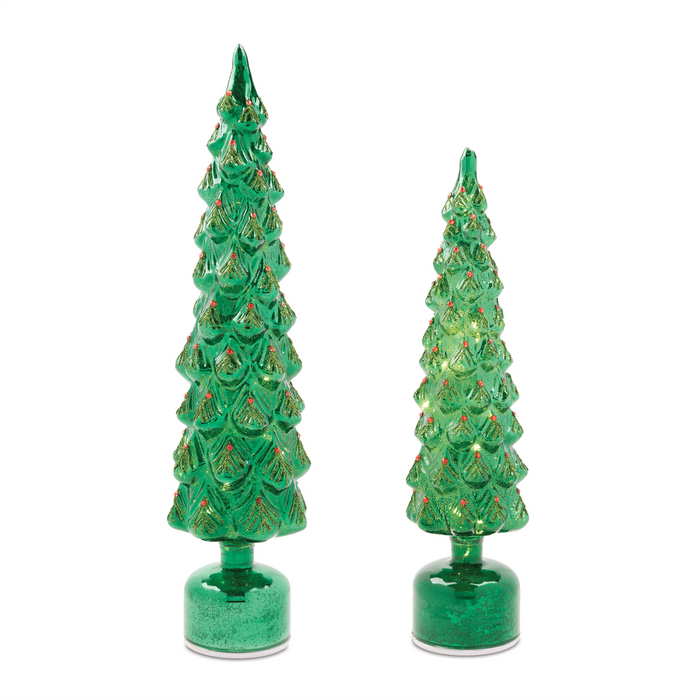 Rotating LED Tree (Set of 2) 16"H, 19"H Glass 6 Hr Timer 3 AA Batteries Not Included