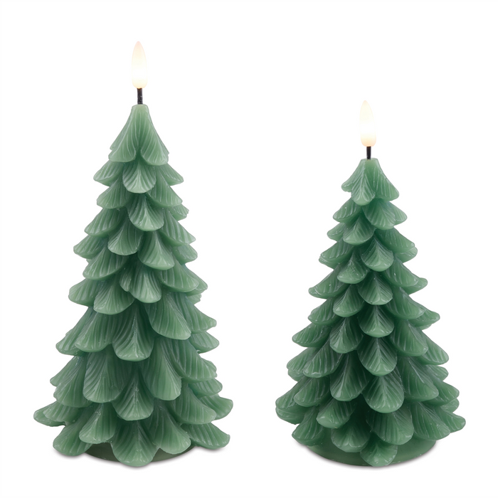 LED Tree Candle (Set of 2) 8"H, 9"H Wax/Plastic 2 AA Batteries Not Included