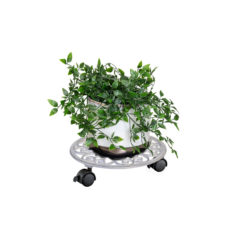 11.4" White Round Cast Iron Plant Caddy