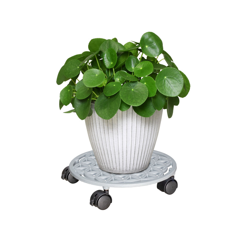 11.4" Smoke Gray Round Cast Iron Plant Caddy