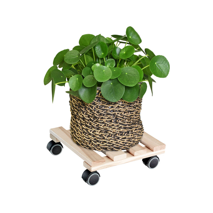 10" Natural Square Wooden Plant Caddy