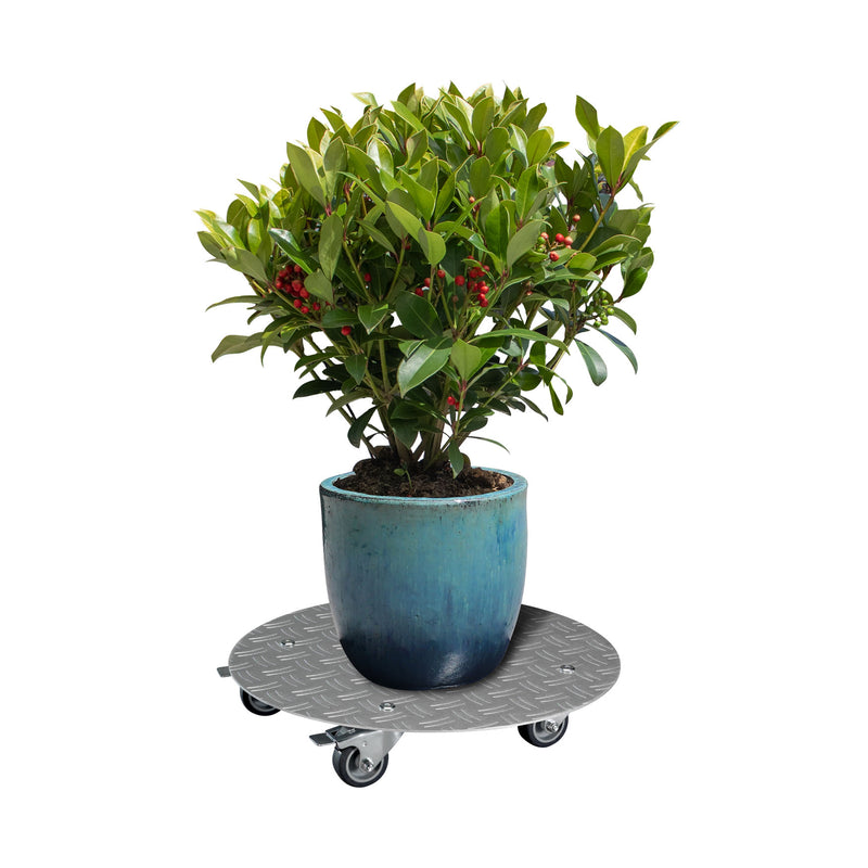 15" Silver Round Diamond Plated Aluminum Plant Caddy