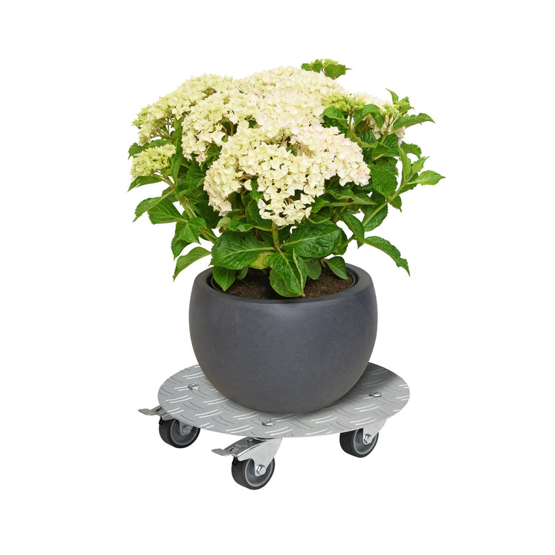 11.8" Silver Round Diamond Plated Aluminum Plant Caddy