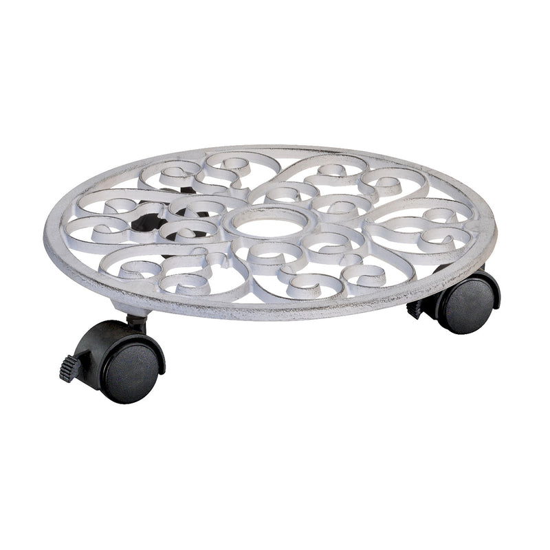 11.4" White Round Cast Iron Plant Caddy