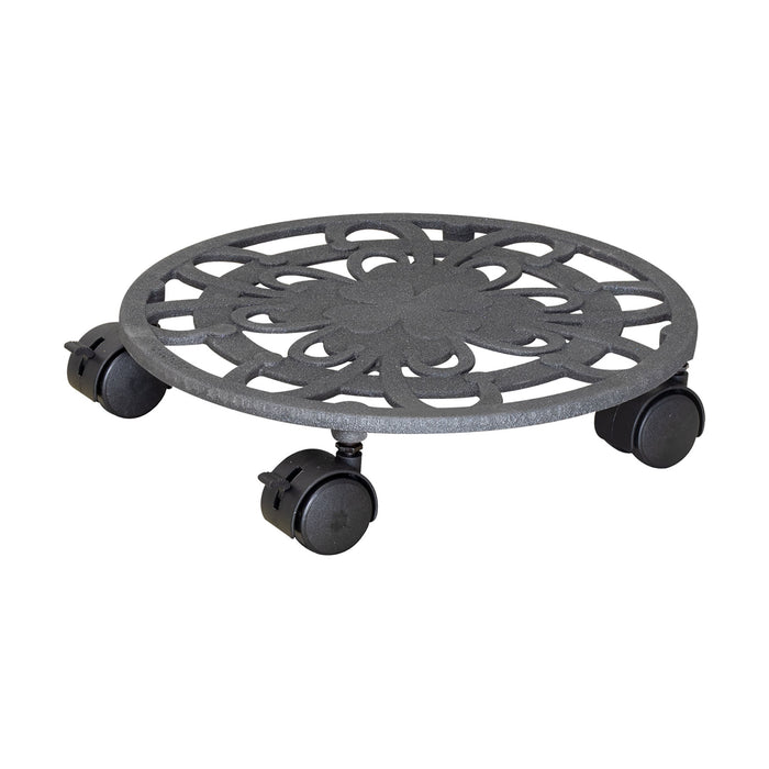 11.4" Slate Gray Round Cast Iron Plant Caddy