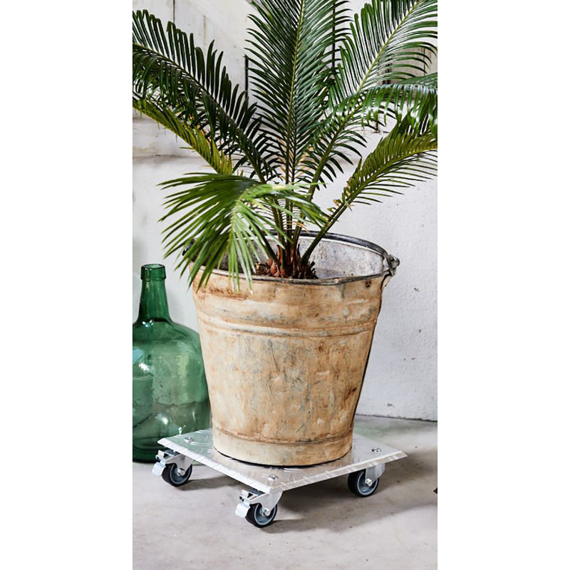 18.5" Silver Square Diamond Plated Aluminum Plant Caddy