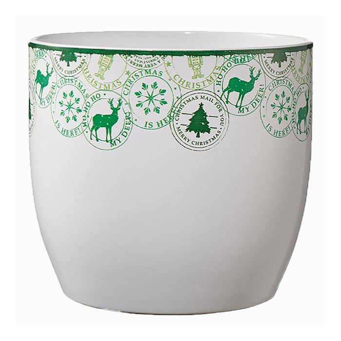 5.5" Green Edging Ceramic Basel Christmas Pot