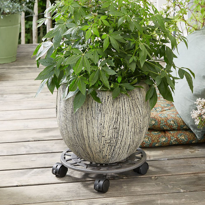 11.4" Slate Gray Round Cast Iron Plant Caddy