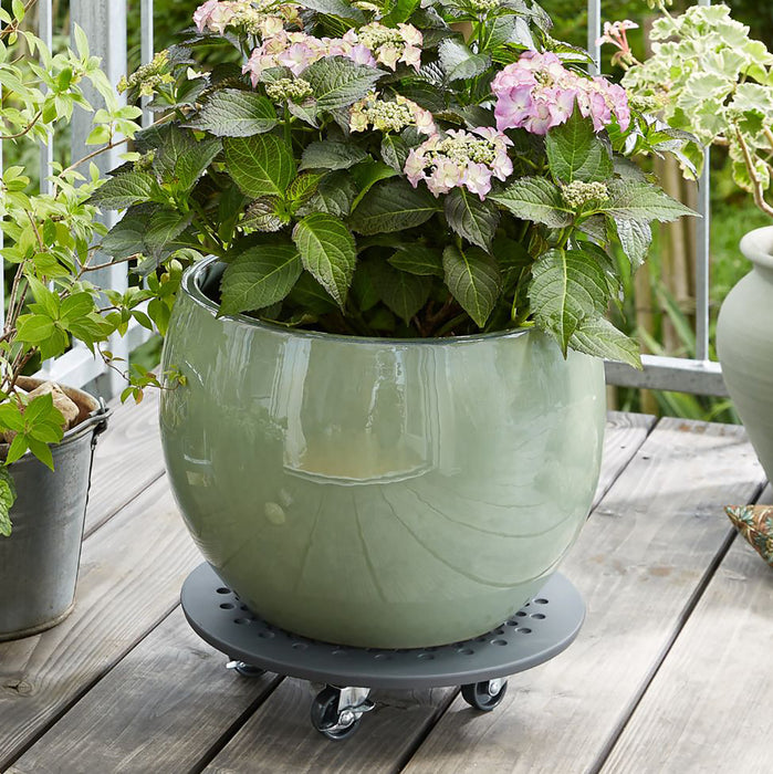 13.4" Charcoal Round Stone Plant Caddy