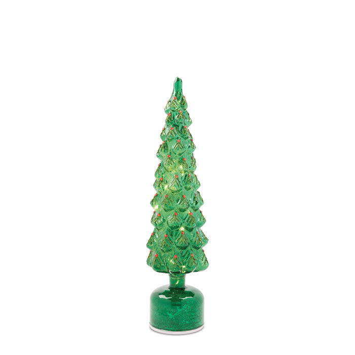 Rotating LED Tree (Set of 2) 16"H, 19"H Glass 6 Hr Timer 3 AA Batteries Not Included