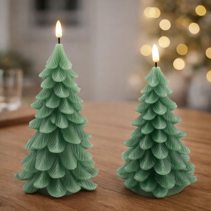 LED Tree Candle (Set of 2) 8"H, 9"H Wax/Plastic 2 AA Batteries Not Included