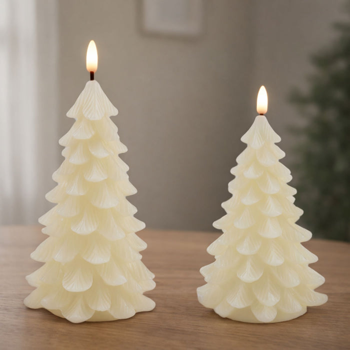 LED Tree Candle (Set of 2) 8"H, 9"H Wax/Plastic 2 AA Batteries Not Included