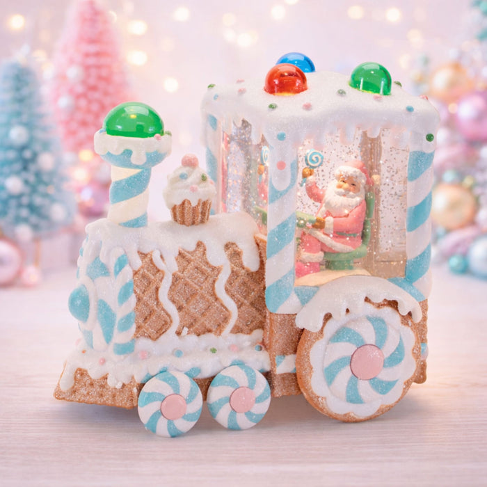 LED Snow Globe Gingerbread Train w/Santa 7”H Plastic 6 Hr Timer 3 AA Batteries Not Included/USB Cord