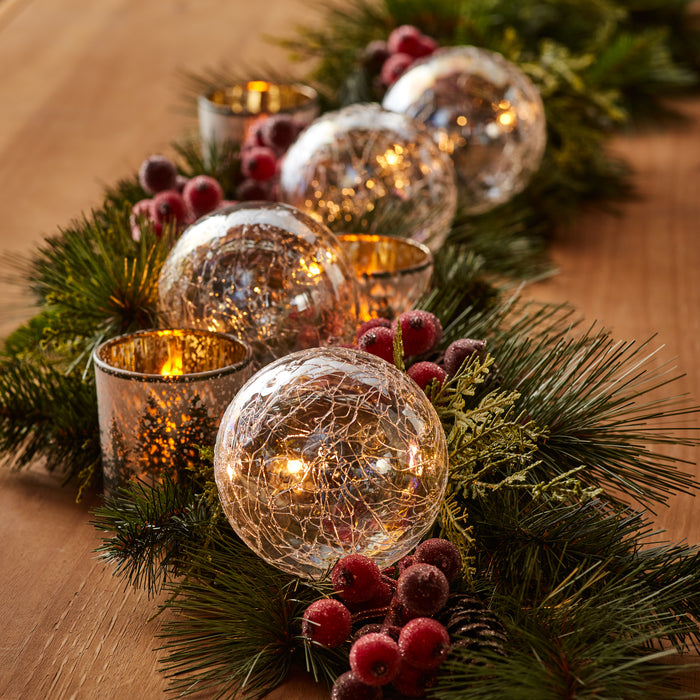 3.5" Ball Ornaments (Set of 2 ) w/LED Light String 4.5'L Glass