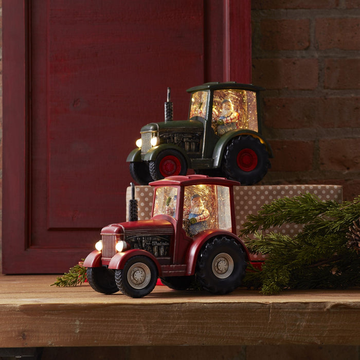 LED Snow Globe Tractor with Farmer Santa (Set of 2)