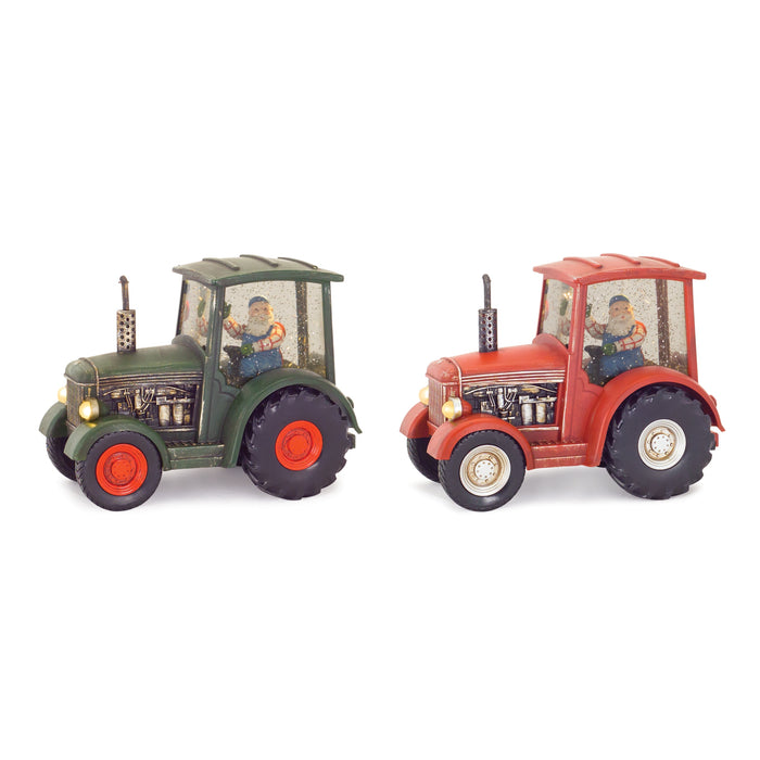 LED Snow Globe Tractor with Farmer Santa (Set of 2)