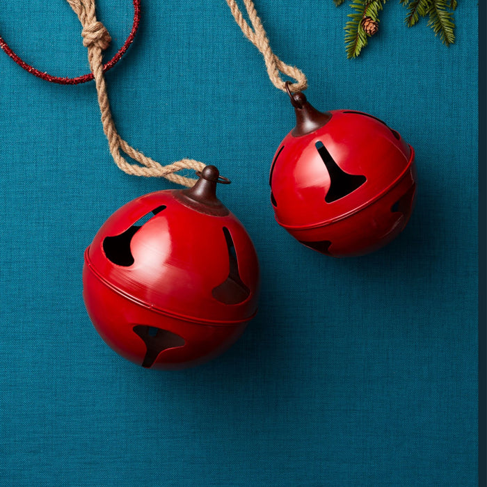 Red Metal Sleigh Bell with Jute Hanger (Set of 2)