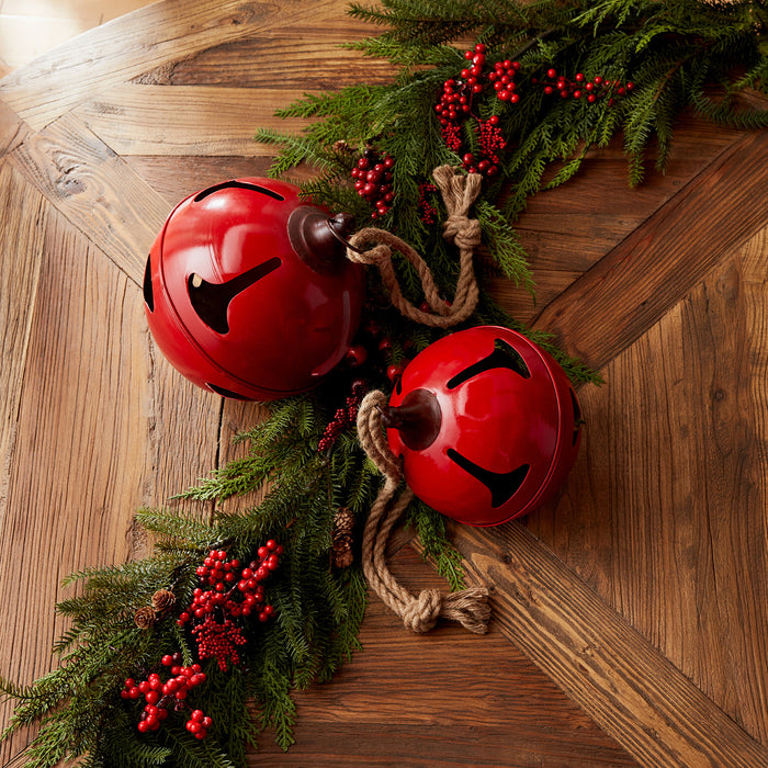 Red Metal Sleigh Bell with Jute Hanger (Set of 2)