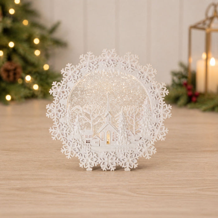 LED Church Scene Snow Globe 12.25"H