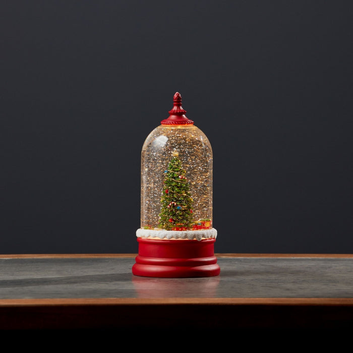 LED Snow Globe Bell Jar with Christmas Tree Scene 10.5"H