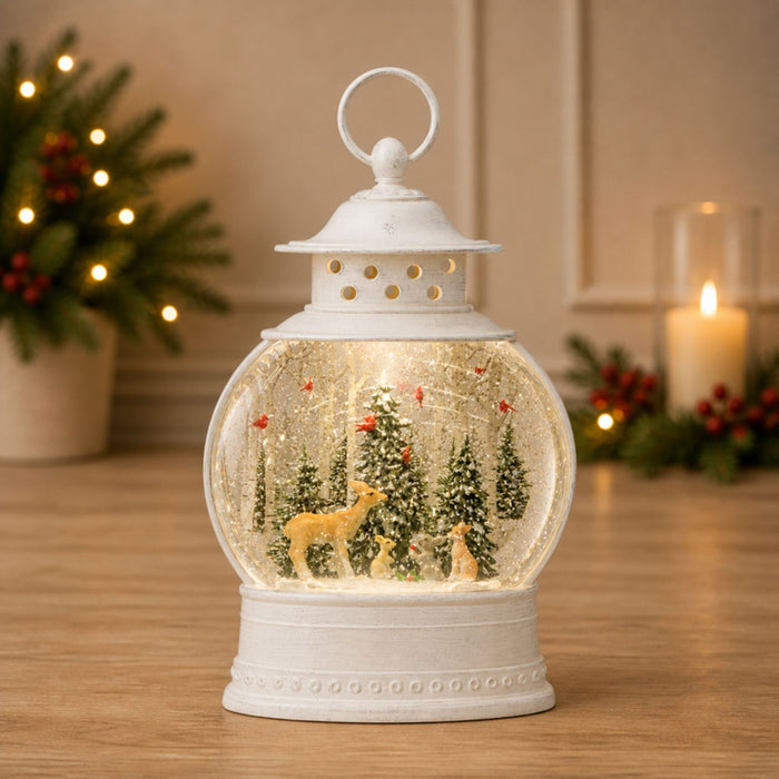 LED Snow Globe Ball with Woodland Deer Scene 11.5"H