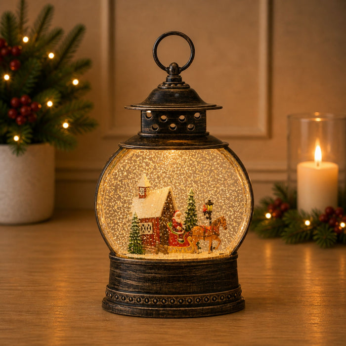 LED Snow Globe with Santa's Sleigh 11.5"H