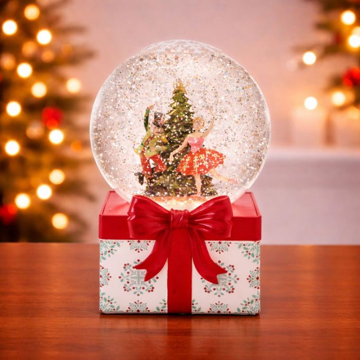 LED Snow Globe w/Ballerina & Soldier 6.5”H Plastic 3 AA Batteries Not Included