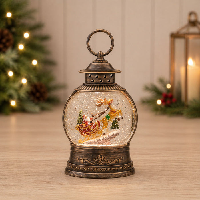 LED Santa in Sleigh Snow Globe 9"H