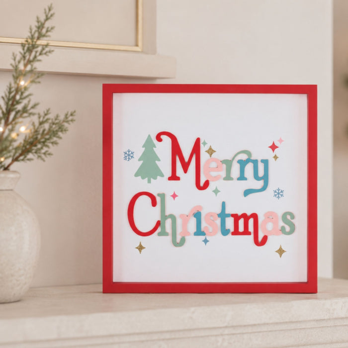 Merry Christmas Block Sign 7.75”SQ MDF