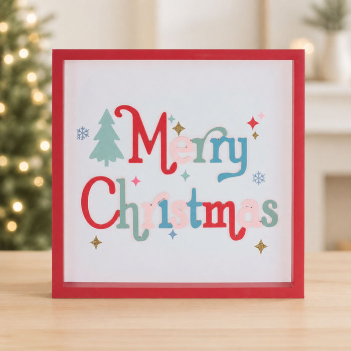 Merry Christmas Block Sign 7.75”SQ MDF