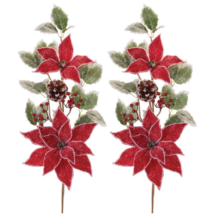 Poinsettia and Holly Spray (Set of 2) 27”H Polyester