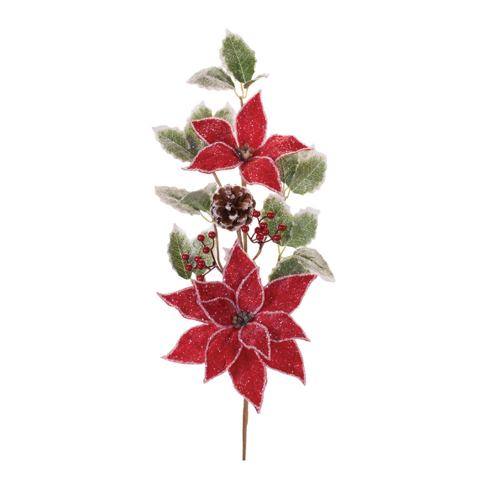 Poinsettia and Holly Spray (Set of 2) 27”H Polyester