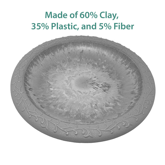 28" Red/Charcoal Fiber Clay Birdbath on Black Metal Base