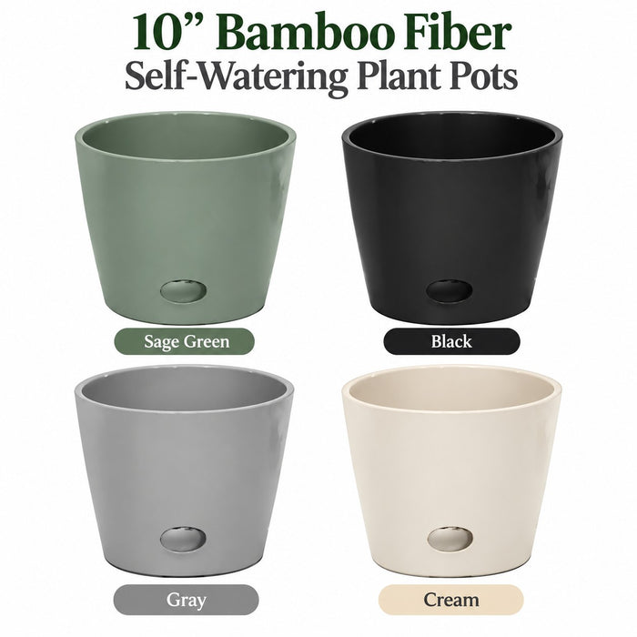 10" Gray Round Self-Watering Bamboo Pot