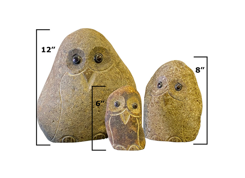Family of Boulder Owls 3 Pcs 6"8"12"