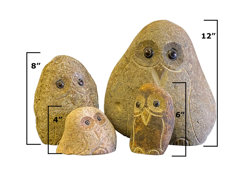 Family of Boulder Owls 4 Pcs 4"6"8"12"