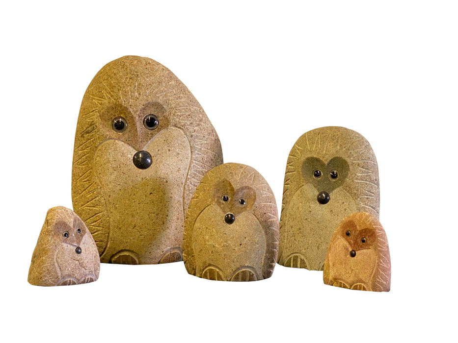 Family of Boulder Standing Hedgehogs 5 Pcs 4"x26"8"12"