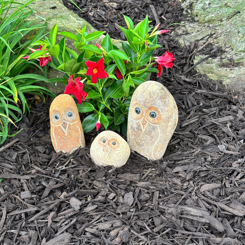 Family of Boulder Owls 3 Pcs 4" 6" 8"