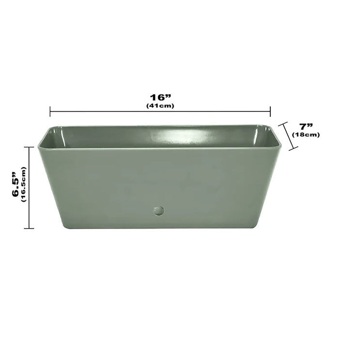 16" Sage Green Rectangular Self-Watering Bamboo Planter