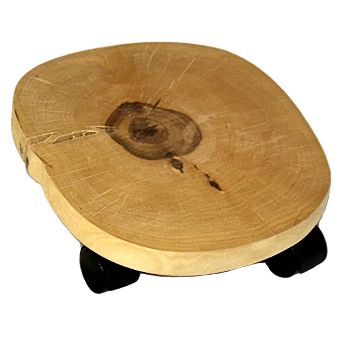 10" Natural Birch Round Wooden Plant Caddy